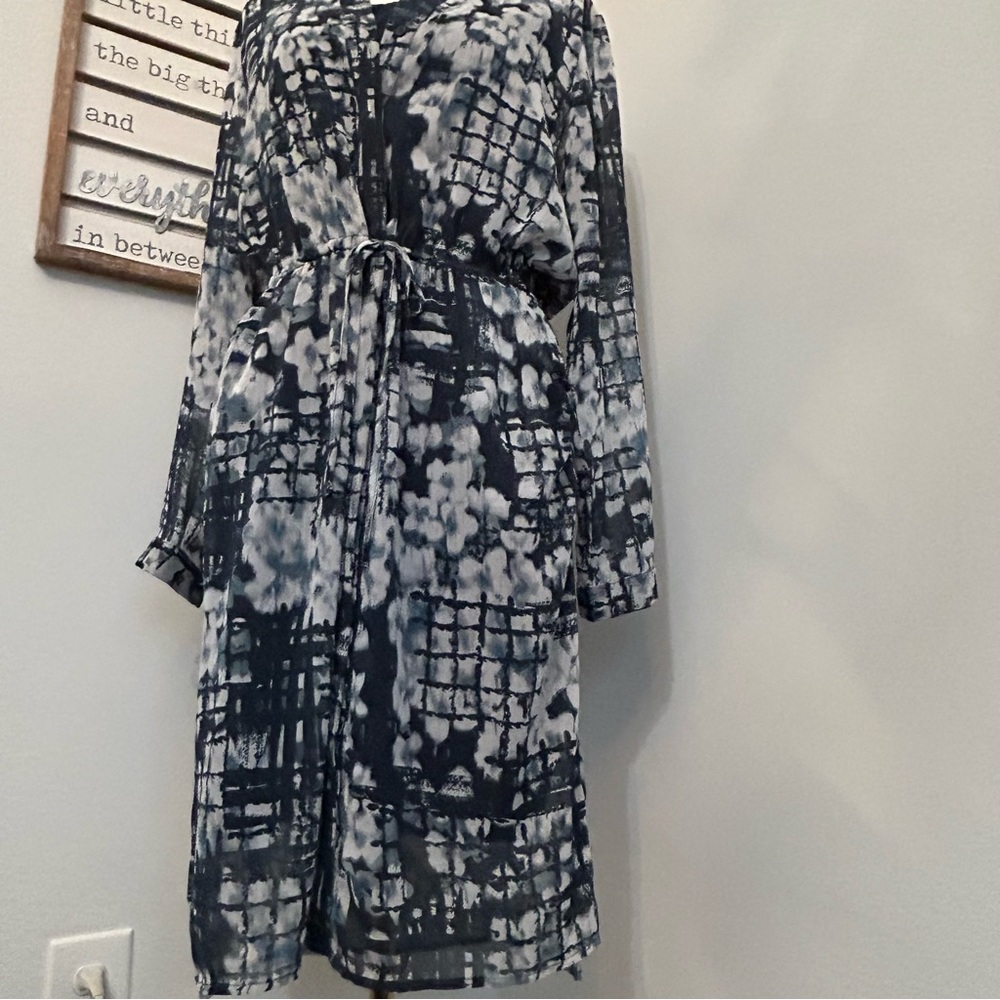 Banana Republic Dress Shear Overlay w/Slip Cinch Tie Waist Hidden Pockets Medium - Picture 6 of 15
